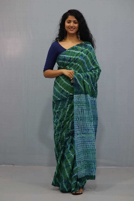 NIKHILAM Printed Daily Wear Pure Cotton Saree(Green)