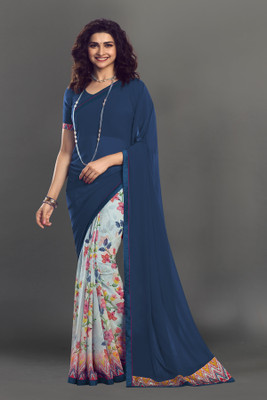 DIKONA DESIGNER Printed Bollywood Georgette, Chiffon Saree(Blue, Grey)