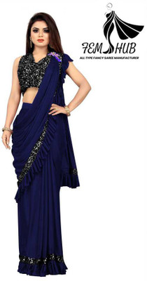fem hub Solid/Plain Daily Wear Lycra Blend Saree(Multicolor)