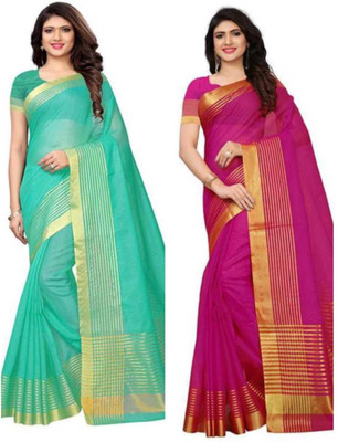 Vijay Laxmi Woven Banarasi Cotton Blend Saree(Pack of 2, Multicolor)