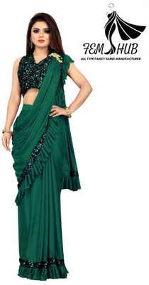 khodal chhaya Solid/Plain Daily Wear Lycra Blend Saree(Green)