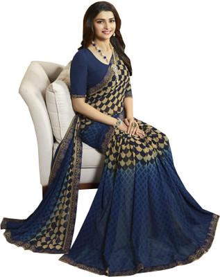 Dhandai Fashion Printed Bollywood Georgette Saree(Dark Blue)