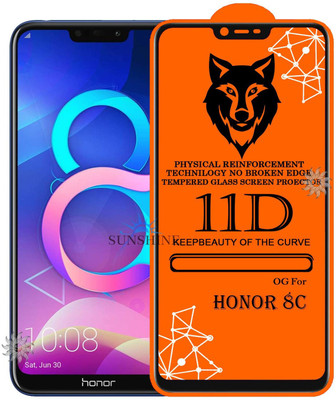 SUNSHINE Tempered Glass Guard for 11D Tempered Glass Screen Protector for Honor-8C|With Easy Installation Kit Full Adhesive Glass(Pack of 1)