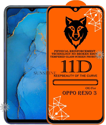 SUNSHINE Tempered Glass Guard for 11D Tempered Glass Screen Protector for Oppo Reno-3|With Easy Installation Kit Full Adhesive Glass(Pack of 1)