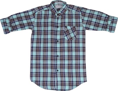 SKY PEARL Boys Checkered Casual Light Green Shirt