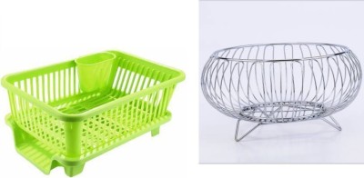 Somkala Dish Drainer Kitchen Rack Plastic, Steel Presents Combo Pack of Plastic Sink Dish Drainer and Steel Fruit