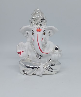 Gold Art India Silver plated Ganesha for car dashboard Showpiece Diwali gifts Birthday gifts Decorative Showpiece  -  5 cm(Silver Plated, Polyresin, Silver, White)