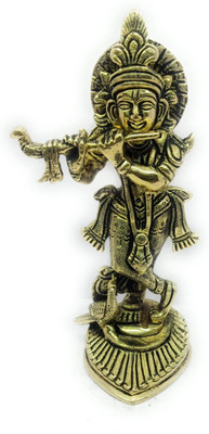 vrindavan shopi Lord Krishna Brass Idol | Brass Krishna MURTI Statue 400gms Decorative Showpiece  -  8 cm(Brass, Gold)