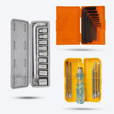 Hillgrove HGCM53M1 10Pcs Socket with Allen Key/Screwdriver for Bike/Car Repair Tools Kit Socket Set(Pack of 12)