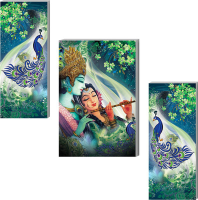 surmul 45.72 cm Set of 3 Radha Krishna Sunboard Gods Wall Sticker Self Adhesive Sticker(Pack of 3)