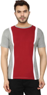 RED CLOVER Colorblock Men Round Neck Maroon, Grey T-Shirt