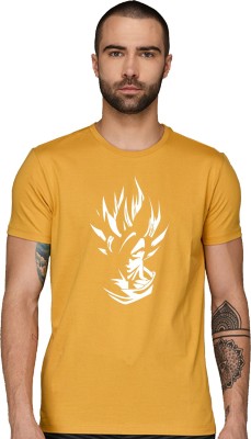 ADRO Graphic Print, Solid Men Round Neck Yellow T-Shirt