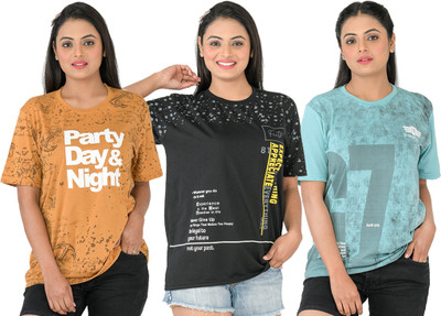 SHAUN Printed Women Round Neck Multicolor T-Shirt
