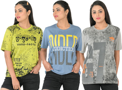 SHAUN Printed Women Round Neck Multicolor T-Shirt
