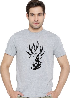 ADRO Graphic Print, Solid Men Round Neck Grey T-Shirt