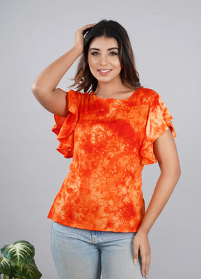 AYUSH TEXTILES Casual Printed Women Orange Top