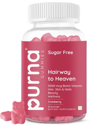 Purna Gummies Flowing Hair Biotin Cranberry Sugar Free Gummy for Adults & Kids, 1 daily(30 No)