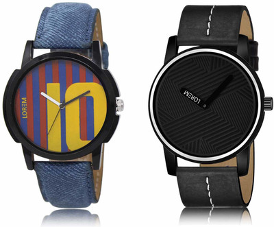 LOREM LR10-LR67 Set Of 2 Casual Round Synthetic Leather Analog Watch  - For Men