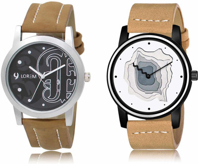 LOREM LR14-LR68 Set Of 2 Casual Round Synthetic Leather Analog Watch  - For Men