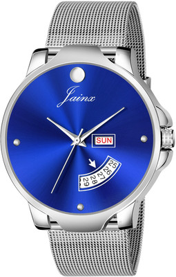JAINX JM7119 Blue Day & Date Function Dial Steel Mesh Chain Analog Watch  - For Men