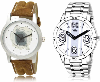 LOREM LR09-LR111 Set Of 2 Casual Round Synthetic Leather & Metal Analog Watch  - For Men
