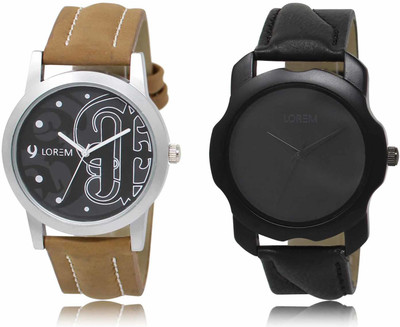 LOREM LR14-LR22 Set Of 2 Casual Round Synthetic Leather Analog Watch  - For Men
