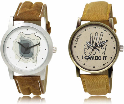 LOREM LR09-LR30 Set Of 2 Casual Round Synthetic Leather Analog Watch  - For Men