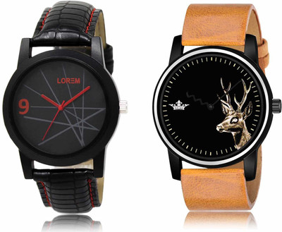 LOREM LR08-LR69 Set Of 2 Casual Round Synthetic Leather Analog Watch  - For Men