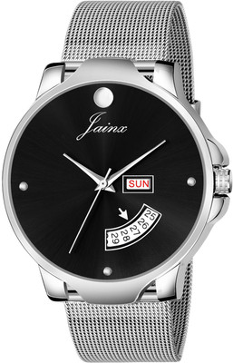 JAINX JM7118 Black Day & Date Steel Mesh Chain Analog Watch  - For Men