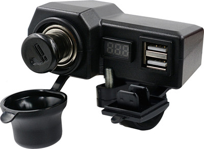 AUTOGARH 3in1 dual USB fast Charger Adapter Socket with voltmeter 2A Bike Mobile Charger 2 A Bike Mobile Charger