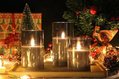 XERGY Glass Battery Operated Flameless Led Candles with 10-Key Remote and Timer- Gray Candle(Grey, Pack of 3)