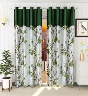 HHH FAB 213 cm (7 ft) Polyester Semi Transparent Door Curtain (Pack Of 2)(Floral, Green)