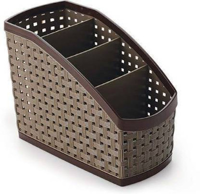WiiBross 4 Compartments plastic Storage Box(Brown)