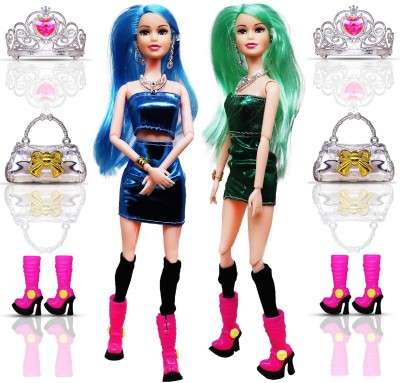 Aseenaa Charm Doll Combo Toy Set With Movable Joint & Ornament For Girls | Set Of 2.(Blue, Green)