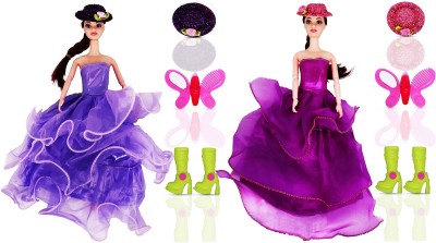 Aseenaa Cap Doll Combo Toy Set With Movable Joints & Ornaments For Girls Kid | Set Of 2(Purple, Purple)