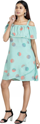 LOUD Women A-line Green Above Knee/Mid Thigh Length Dress
