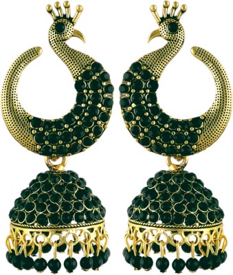 Thrillz Golden Earrings Peacock Designs Earrings Gold Plated Jhumka Earrings Cubic Zirconia, Pearl Brass Earring Set