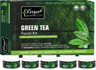 Leeya Green Tea Anti Ageing Facial Kit ( 250 gm ) Pack of 5 - Skin brightening Instant(5 x 50 ml)