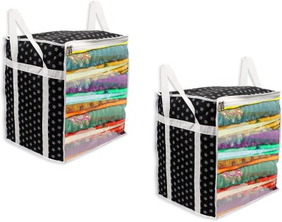 SH NASIMA 2 XL Saree Cover/sari organizer with handles and transparent front ( Black Star) Xl Saree Cover(Black Star)