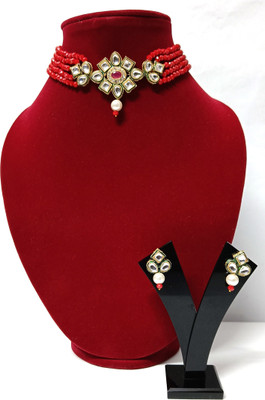 Rajasthani Juwelen Brass, Crystal Gold-plated Red Jewellery Set(Pack of 1)