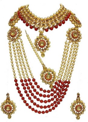 Suman jewels Brass Gold-plated Red Jewellery Set(Pack of 1)