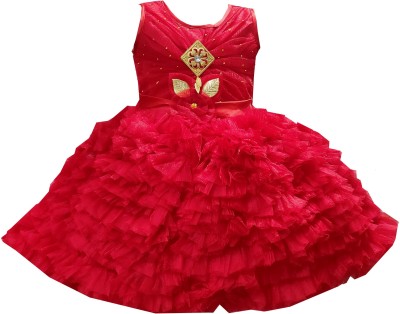 Siddhi Enterprises Girls Midi/Knee Length Festive/Wedding Dress(Pink, Sleeveless)