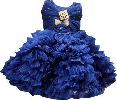 Lilions Girls Midi/Knee Length Festive/Wedding Dress(Blue, Sleeveless)