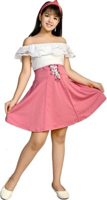 Belfry Girls Midi/Knee Length Casual Dress(Pink, Sleeveless)