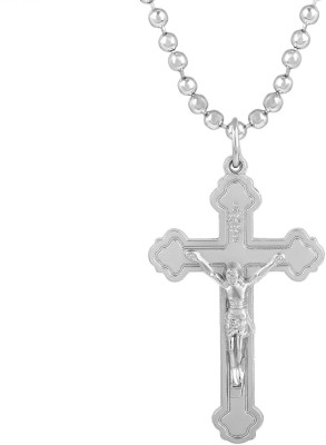 Morvi Silver Plated Stainless Steel Christian Criss Cross jesus Locket Pendant Unisex Silver Stainless Steel Pendant