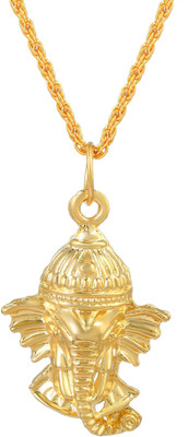 Morvi Gold Plated Brass Lord Ganesha with Face Gajanand Pendant Locket For Men Gold-plated Brass Pendant