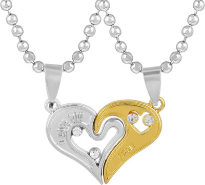 BRBRIK DualTone Plated Stainless steel CZ Broken Heartshape Design Pendant Locket Gold-plated, Silver Cubic Zirconia Stainless Steel Pendant