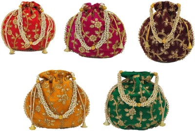 YaaYi Velvet Potli Bags for Girls Stylish Purse Clutch for Women pack of 5 Potli