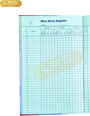 LRS Liquour / Wine Stock Register 340 Pages - 32 Entries Per Page - 34*21 cm 1-Part Liquour/ Wine Stock Register(1 Sets)