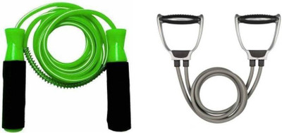 garry GRY13 Skipping rope and Double Resistance Band with D Handle Resistance Tube(Multicolor)